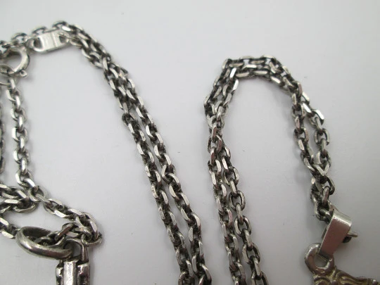 Crucifix pendant and Virgin medal with chain. 925 sterling silver. Spring ring clasp. Spain Crucifix pendant and Virgin medal with chain. 925 sterling silver. Spring ring clasp. Spain