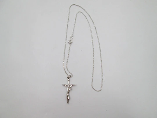 Crucifix pendant with cord. 925 sterling silver. Spring ring clasp. 1990's. Spain
