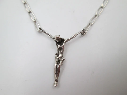 Crucifix with openwork links chain. 925 sterling silver. Spring ring clasp. 1990's