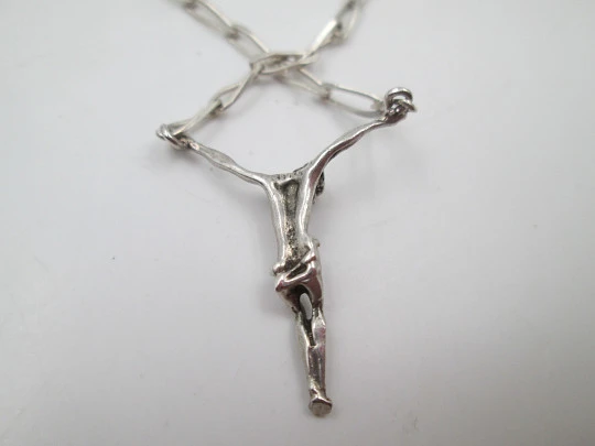 Crucifix with openwork links chain. 925 sterling silver. Spring ring clasp. 1990's