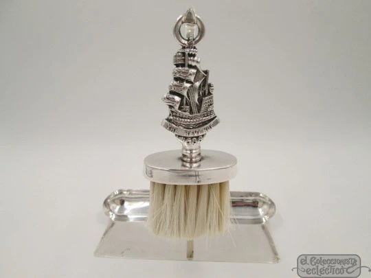 Crumb catcher sweeper. Sterling silver. Tray and brush. The Revenge