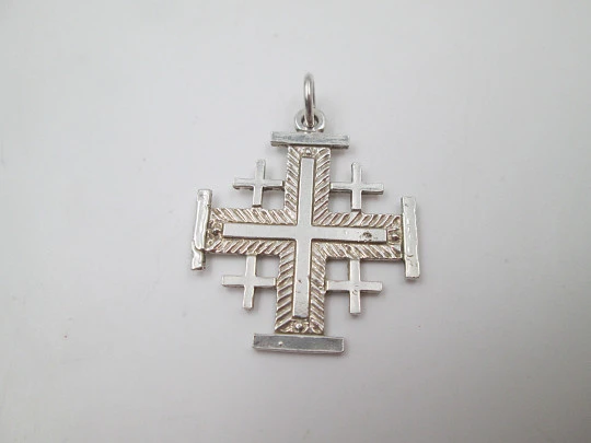 Cruz de Jerusalén / Cruz de las Cruzadas colgante. Plata de ley 925 milésimas. 1990