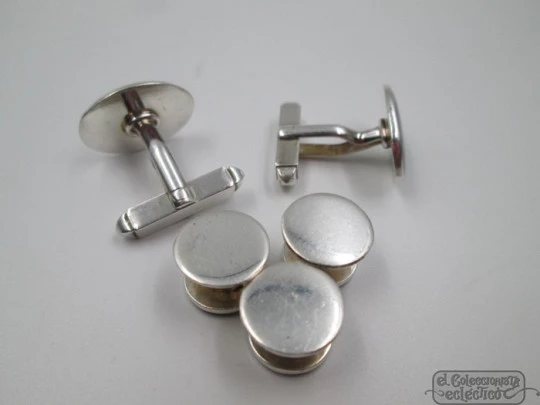 Cufflinks & buttons set. Sterling silver and green enamel. KJD Jewellers