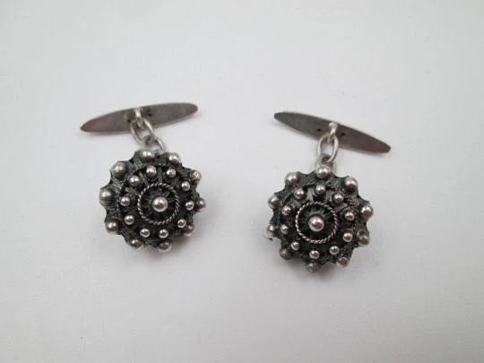 Cufflinks gentleman. 925 sterling silver. Openwork charro button motifs. Spain. 1990's