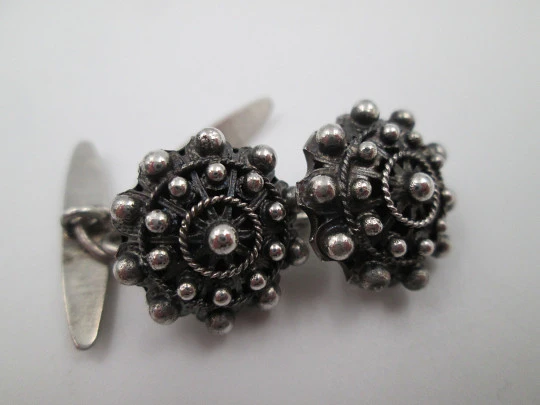 Cufflinks gentleman. 925 sterling silver. Openwork charro button motifs. Spain. 1990's