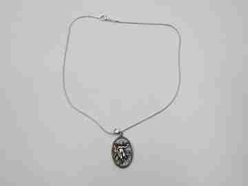 Cupid openwork oval pendant with cord. 925 sterling silver. Carabiner clasp. 1980's. Europe