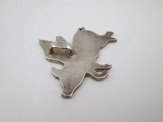 Curioso broche mujer. Cerdo con alas. Plata de ley 925. Argolla. Europa. 1980