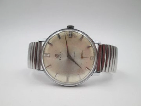 Cyma Cymaflex. Stainless steel. Manual wind. Small second hand. 1970's. Swiss