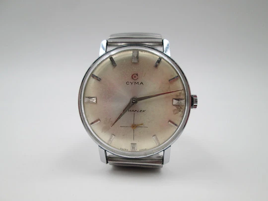 Cyma Cymaflex. Stainless steel. Manual wind. Small second hand. 1970's. Swiss