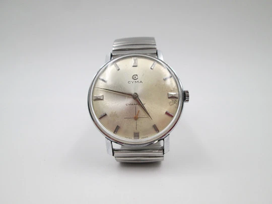 Cyma Cymaflex. Stainless steel. Manual wind. Small second hand. 1970's. Swiss