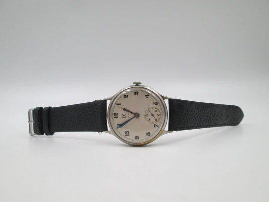 Cyma Jumbo men's watch. Silver plated and steel. Manual wind. Small seconds hand. 1950's Cyma Jumbo men's watch. Silver plated and steel. Manual wind. Small seconds hand. 1950's