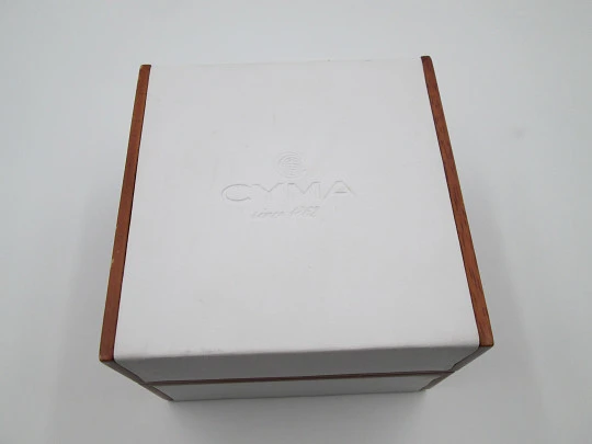 Cyma Le Locle. Caja rectangular. Acero inoxidable. Cuarzo. Fecha