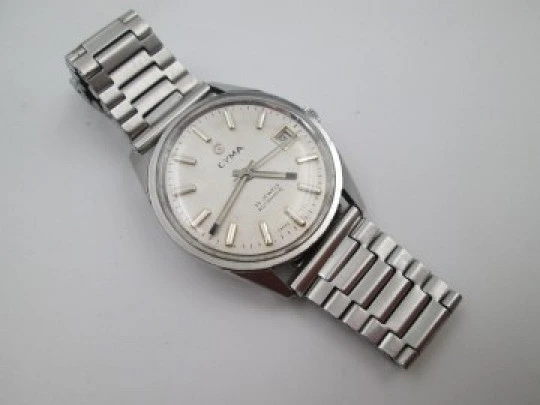 Cyma Navystar. Stainless steel. Automatic. Calendar. Bracelet. 1960's