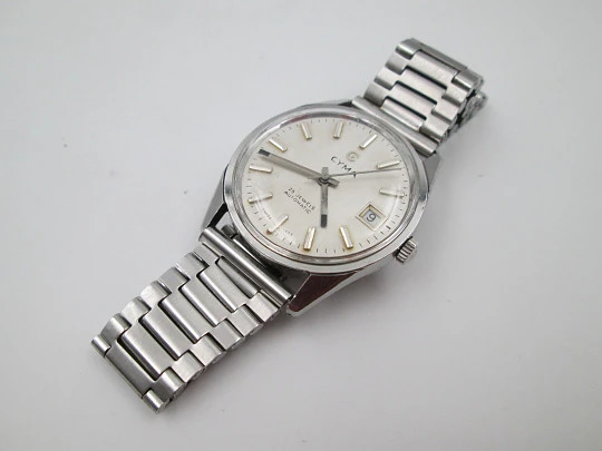 Cyma Navystar. Stainless steel. Automatic. Calendar. Bracelet. 1960's