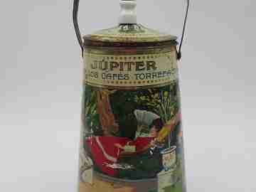Dairy milk churn. Lithographed tinplate. Júpiter coffee. Spain