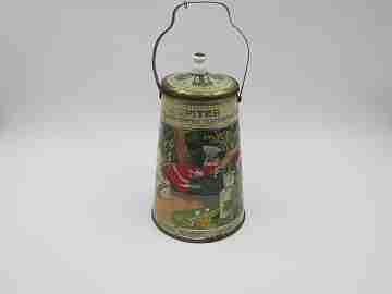 Dairy milk churn. Lithographed tinplate. Júpiter coffee. Spain
