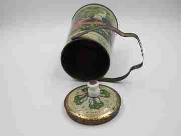Dairy milk churn. Lithographed tinplate. Júpiter coffee. Spain