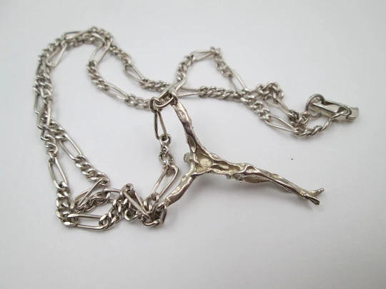 Dali's Christ with open and braided links chain. 925 sterling silver. Tab clasp. Spain. 1990's Dali's Christ with open and braided links chain. 925 sterling silver. Tab clasp. Spain. 1990's