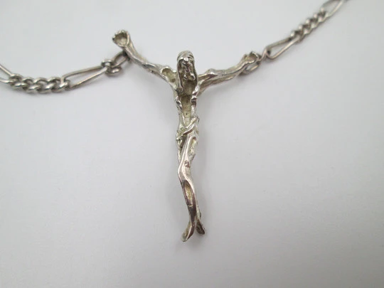 Dali's Christ with open and braided links chain. 925 sterling silver. Tab clasp. Spain. 1990's Dali's Christ with open and braided links chain. 925 sterling silver. Tab clasp. Spain. 1990's