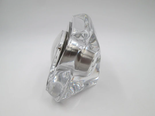 Daum Electric / Kienzle table desk clock. Glass and silver plated metal. 1960's. France