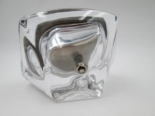 Daum Electric / Kienzle table desk clock. Glass and silver plated metal. 1960's. France