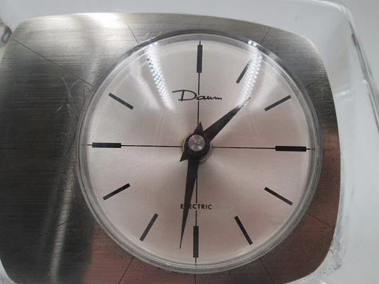 Daum Electric / Kienzle table desk clock. Glass and silver plated metal. 1960's. France