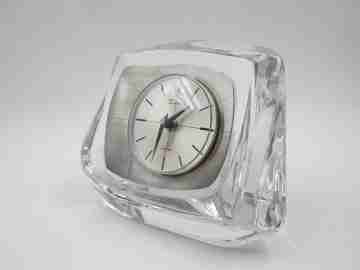Daum Electric table clock. Glass & silver plated metal. 1960's. France