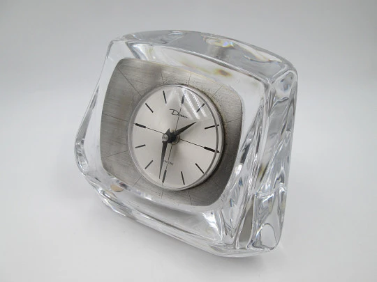 Daum Electric table clock. Glass & silver plated metal. 1960's. France