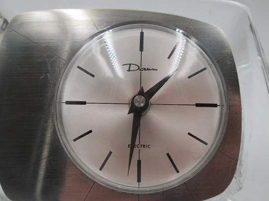 Daum Electric table clock. Glass & silver plated metal. 1960's. France