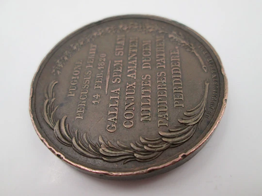 Death of Charles Ferdinand Duke of Berry copper medal. Raymond Gayrard. 1820