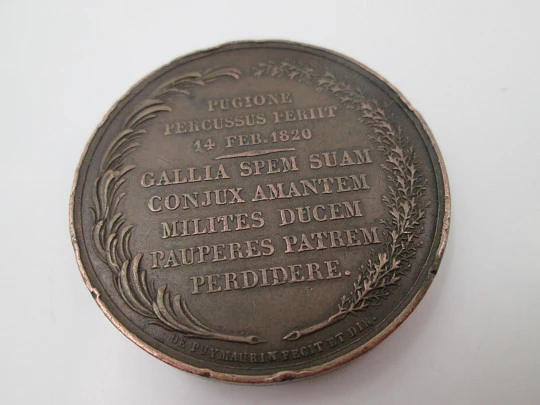 Death of Charles Ferdinand Duke of Berry copper medal. Raymond Gayrard. 1820