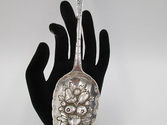 Decorative silver spoon. 18th century. Richard Crossley. Fruits