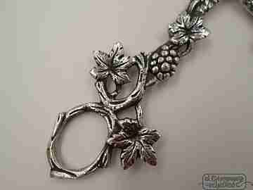 Decorative sterling silver scissors. Vine leaves and grapes