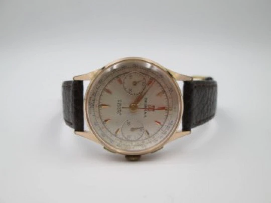 Delbana Medical chronograph. Steel & gold plated. 1950's. Manual wind. Swiss