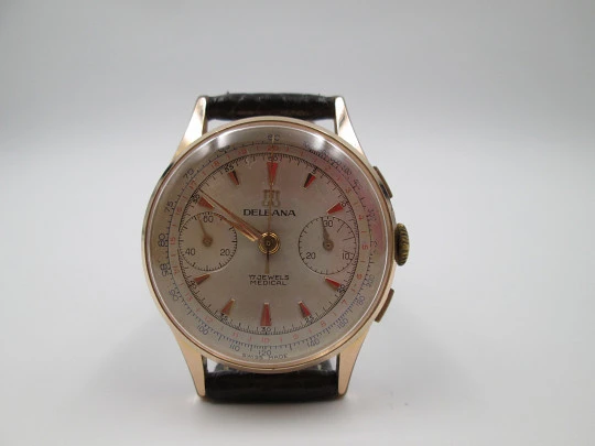 Delbana Medical chronograph. Steel & gold plated. 1950's. Manual wind. Swiss