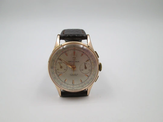 Delbana Medical chronograph. Steel & gold plated. 1950's. Manual wind. Swiss