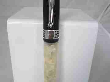 Delta 365. Italy. Black and white marble resin. 925 Silver. Gold 18K