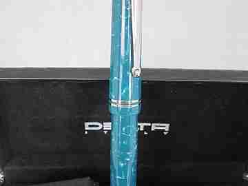 Delta. 2008. Italy. Box. Blue marble resin. 750 Silver. 18K gold nib