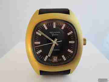 Delvina Genève. Automatic. Gold plated / steel. 1970. Date. Swiss