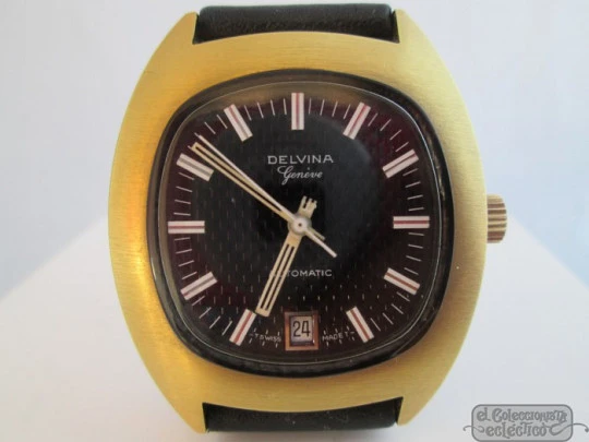 Delvina Genève. Automatic. Gold plated / steel. 1970. Date. Swiss