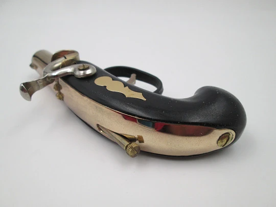 Deringer gun table lighter. Gold plated and black lacquer. Modern (Hirota & Co.). 1980's