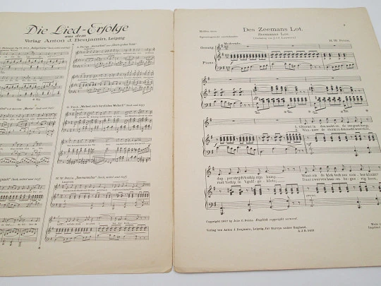 Des Zeemans Lot piano sheet music. Henry Petrie. Anton Benjamin. 1910's. Germany