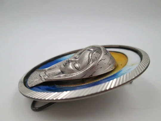 Desk icon / plaque Virgin Mary. Sterling silver & colours enamel. 1980's