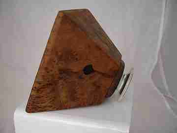 Desk inkwell. Root wood and glass. Cap. 1940's. Pyramidal shape