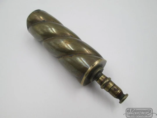 Desk & table lighter. Bronze. 1940's. Petrol. Ribbed cylindrical