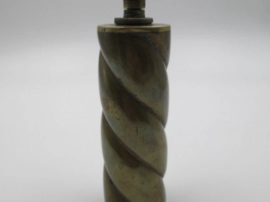 Desk & table lighter. Bronze. 1940's. Petrol. Ribbed cylindrical