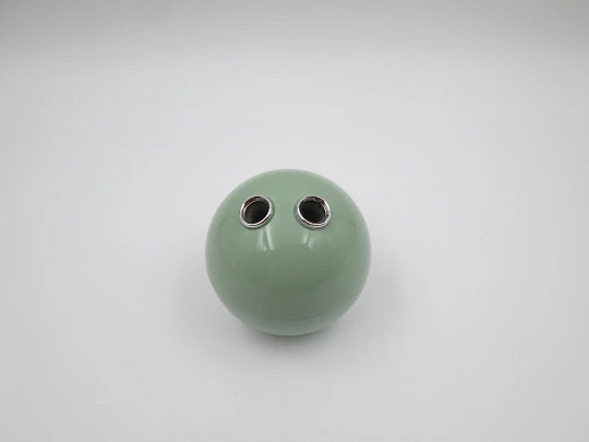 Desk / table sphere ball pencil holder. Green resin and silver plated metal. 1980's