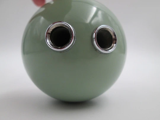 Desk / table sphere ball pencil holder. Green resin and silver plated metal. 1980's