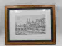 Dibujo plumilla Pedro Saiz. Puente de San Pablo y Catedral (Burgos). 1990. Marco