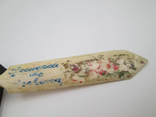 Dip calligraphy pen with letter opener. Painted bone and metal. Openwork motifs. 1900s